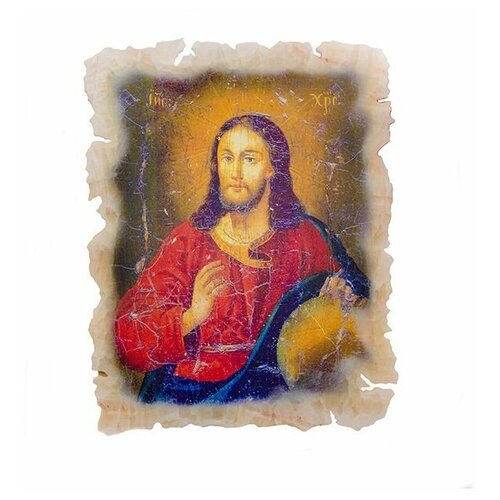Икона Иисус на ониксе картина гобеленовая икона христа спасителя размер по багету внешний 34х38 см