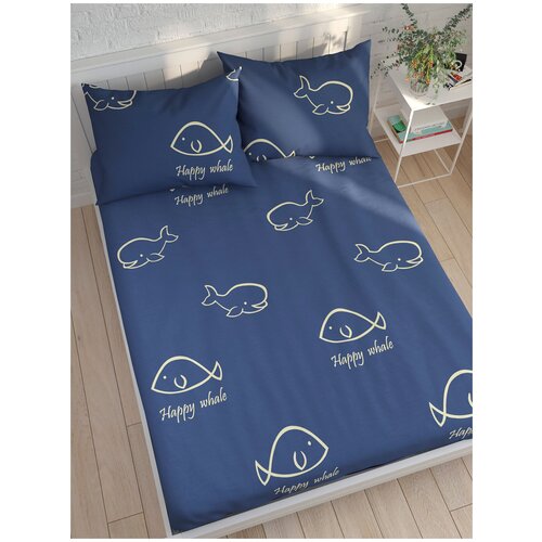 фото Простынь на резинке "киты" натяжная 180х200 см евро сказка