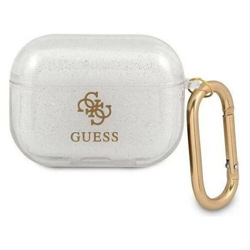 Чехол с карабином CG Mobile Guess TPU Transparent Glitter 4G для AirPods Pro, Прозрачный (GUAPUCG4GT)