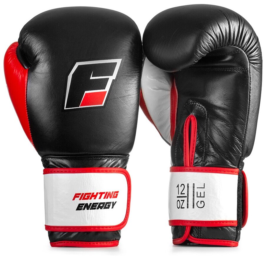 Перчатки боксерские FIGHTING ENERGY GEL кожа, черно-красные (16 унций)