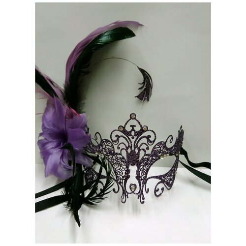фото Металлическая фиолетовая маска giglio с перьями сбоку (10301) giacometti
