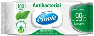 Салфетки влажные SMILE Antibacterial с подорожником 100 шт./уп 42113620 2 шт.