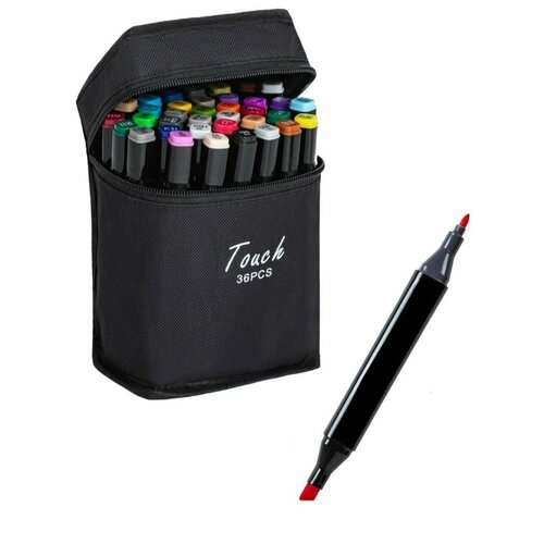 фото Маркеры для скетчинга 36 цветов / набор профессиональных двухсторонних маркеров в чехле touch