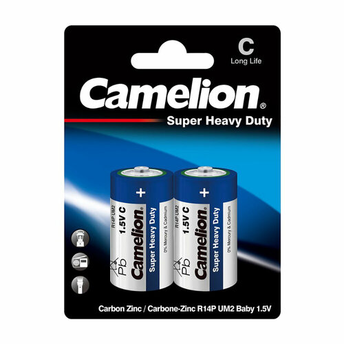 Батарейки солевые CAMELION BLUE SUPER HEAVY DUTY 3216, R14, C, 1.5В, 3800 мАч, упаковка 2шт батарейки camelion mn1300 2