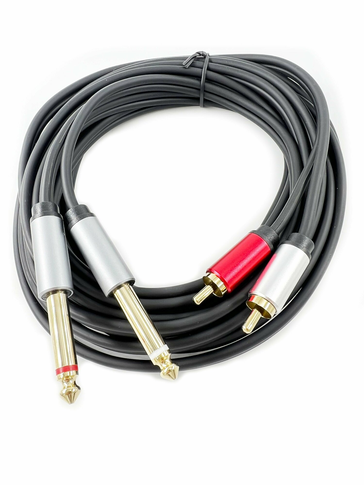 Шнур 2 х Jack 6.35 мм штекер моно - 2 x RCA штекер PLATINUM (5.0 метра) — фото 1