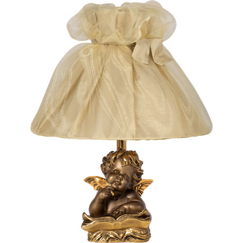 Настольная лампа Bogacho Ангел поэт бронзовый с абажуром Мадлен бежевого цвета