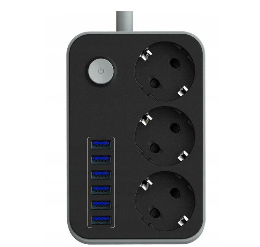 Сетевой фильтр Wire tech 6 USB + 3 розетки CX-U613 / USB 4.1A зарядка/ Быстрая зарядка/ Стабилизатор /Защита от перенапряжения — фото 3