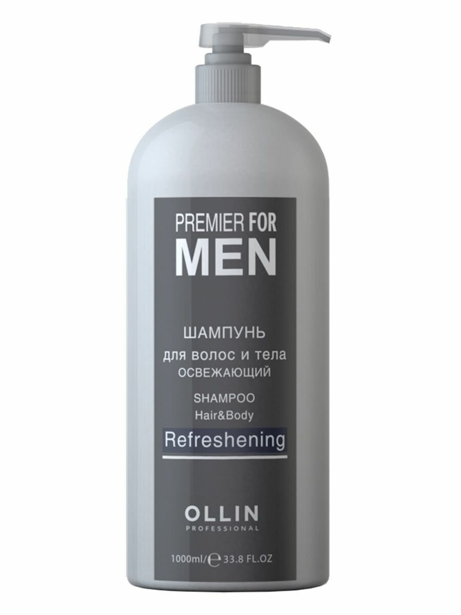 OLLIN Professional Шампунь Premier for men для волос и тела освежающий, 1000 мл