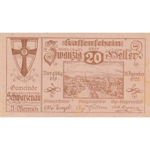 Австрия, Шварценау 20 геллеров 1920 г.