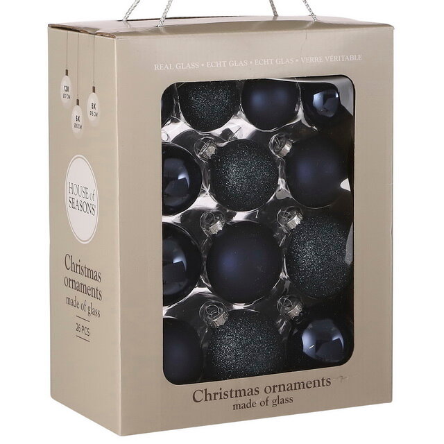 Christmas Deluxe Набор стеклянных шаров Blanchett - Blue Profondo 5-7 см, 26 шт 86776