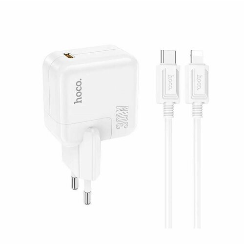 Зарядное устройство для телефона / Зарядка для iPhone / Android / Сетевой адаптер / Hoco C112A (3А, 30W, QC3.0, PD) , цвет : белый зарядное устройство сзу bn9 lightning на 2 type c 35w 3a borofone eu белый