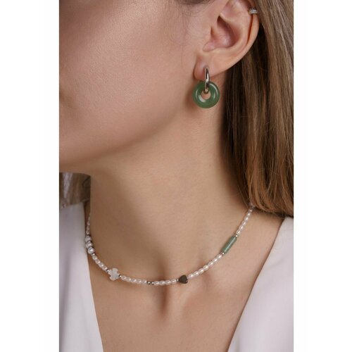 фото Чокер, гематит, длина 37 см, белый/зеленый love_and_soul_jewelry