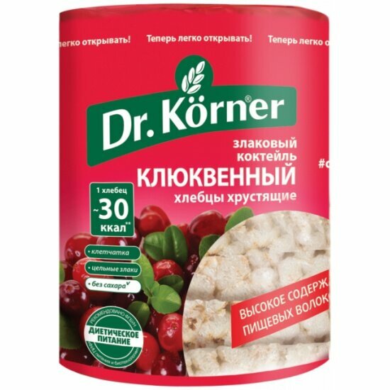 Хлебцы Dr. Korner "Злаковый коктейль" Клюквенный, 100 гр.