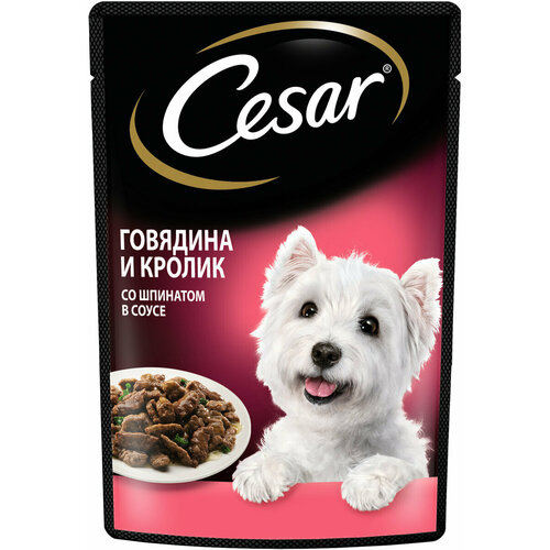 Влажный корм Cesar для взрослых собак, с говядиной, кроликом и шпинатом в соусе, 56 шт х 85г