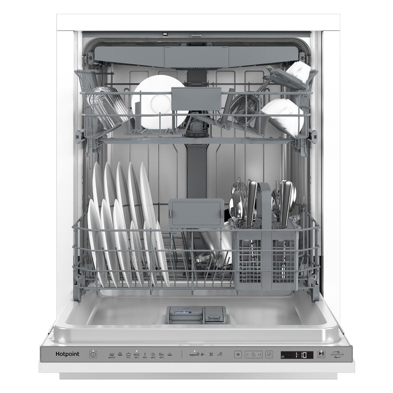 Встраиваемая посудомоечная машина HOTPOINT HI 5D84 DW, полноразмерная, ширина 59.8см, полновстраиваемая, загрузка 15 комплектов, белый — фото 3