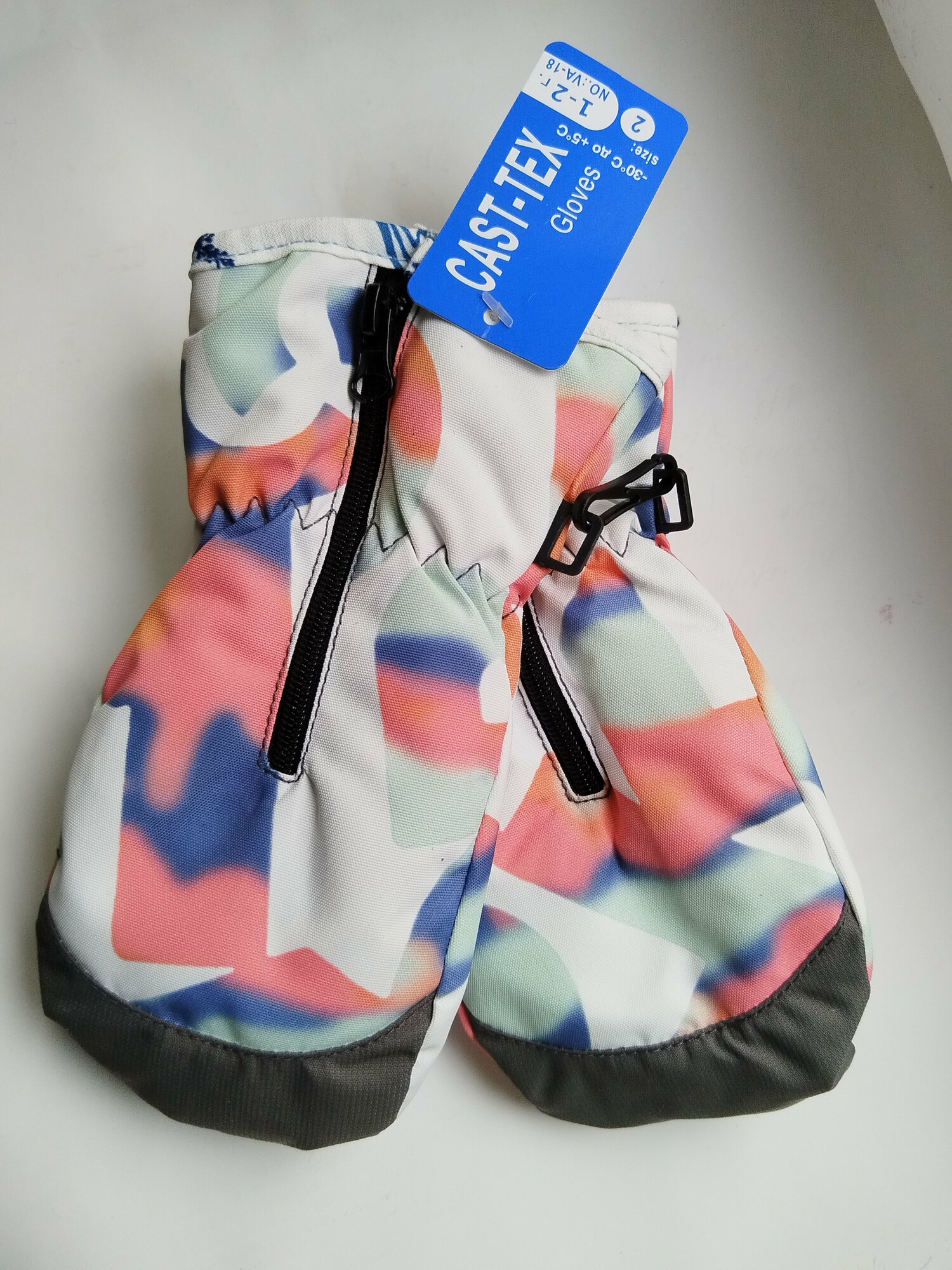 фото Варежки детские зимние непромокаемые на молнии цвет: салатовый-синий, размер 2-4 года (92-104)