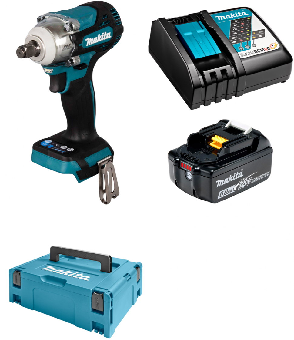Гайковерт Makita DTW300RG1J аккумуляторный 18В 330Нм - 1/2" (18V, 1 x 6.0Ah, Li-Ion)