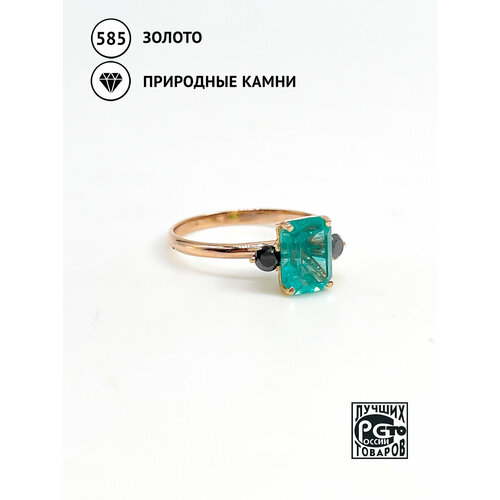 фото Кольцо кристалл мечты, красное золото, 585 проба, изумруд, бриллиант, размер 16.5, зеленый, черный