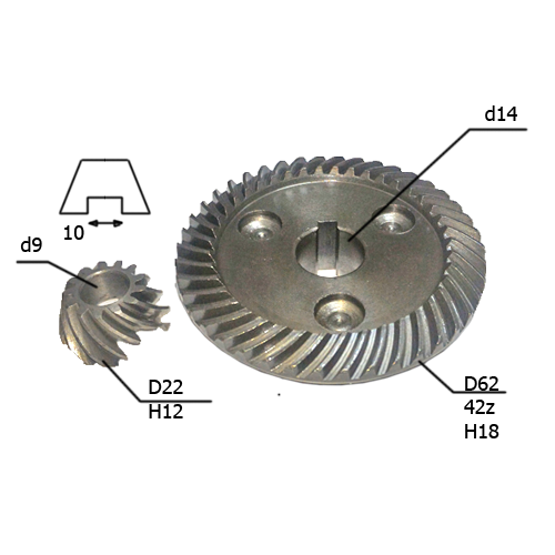 Коническая пара для интерс УШМ 150 и др. 14х61 42 зуб, 9х21,2 13 зуб (СС 49) коническая пара подходит для ушм bosch 14 150