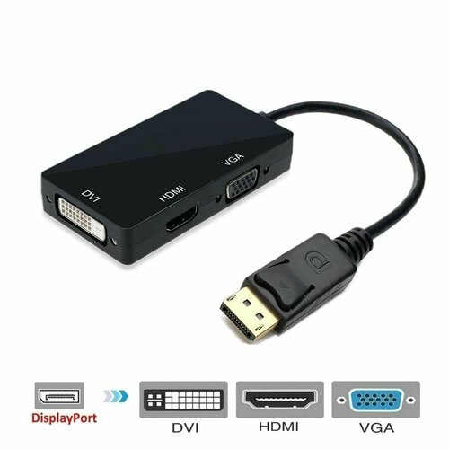 Адаптер DisplayPort/M - HDMI/ DVI/ VGA, 0.2 м, черный адаптер преобразователь vga hdmi аудиоадаптер vga r l hdmi с аудио 1080p для проектора hdtv монитора ps3