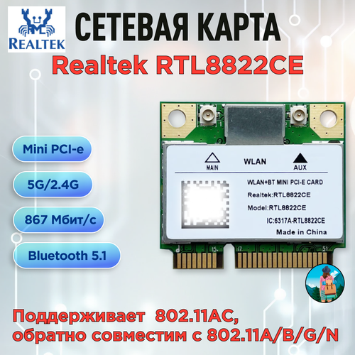Двухдиапазонная сетевая карта RTL8822CE 8821 Gigabit 5G MINIPCIE 5.1 Bluetooth беспроводная сетевая карта rtl8822be 2 4 5g двухдиапазонная ac bt4 2 433m m 2 ngff интерфейс беспроводная сетевая карта 915623 001