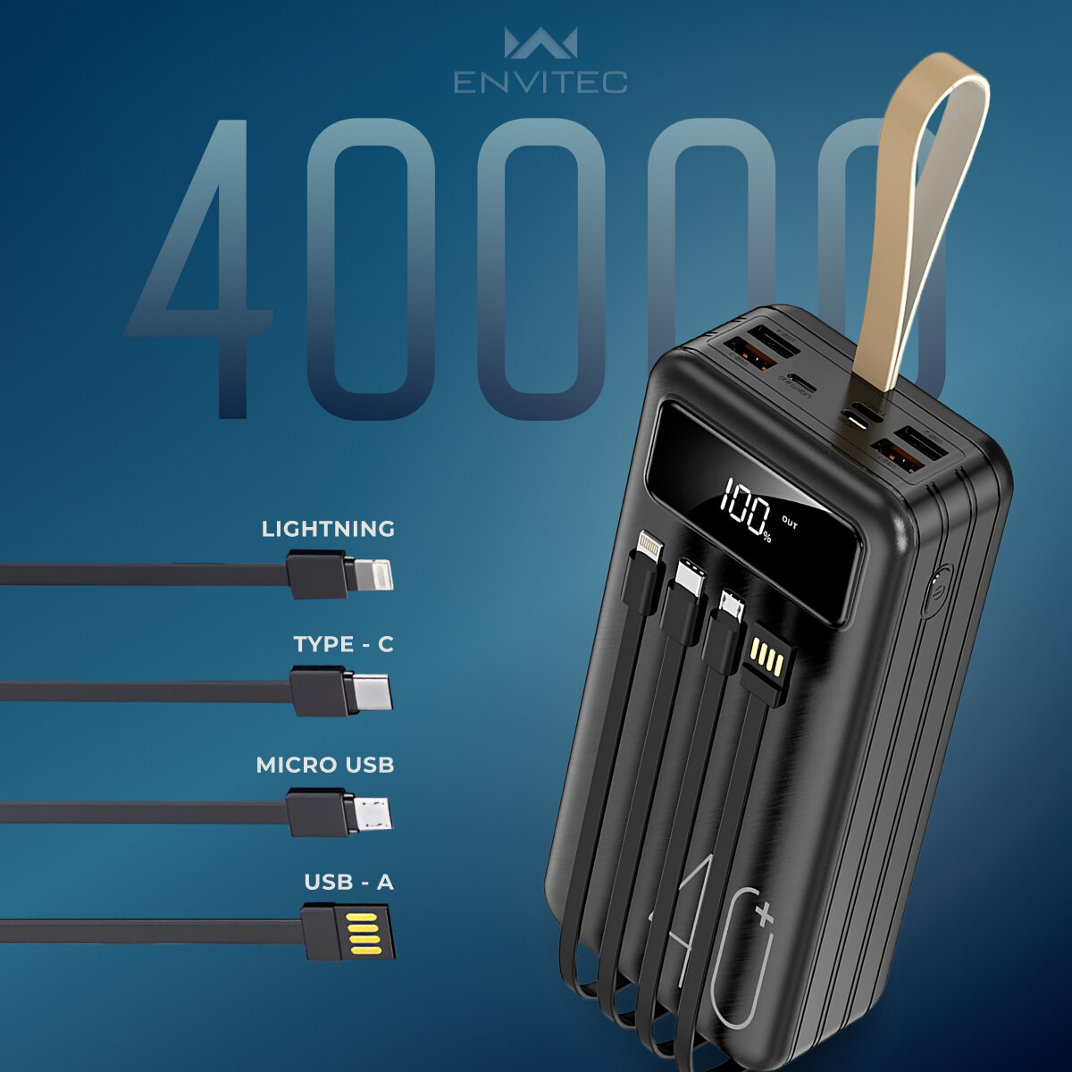 PowerBank повербанк Envitec 40000mAh для iPhone и Android