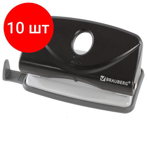 Комплект 10 шт, Дырокол BRAUBERG Original, до 10 листов, черный, 222537