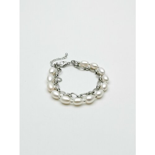 Браслет, размер 17 см, белый, серебристый