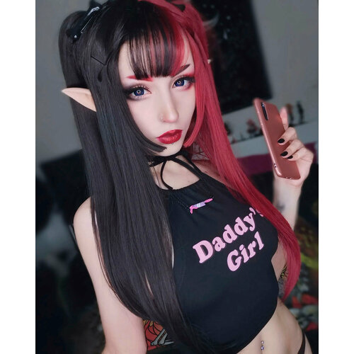 Парик Лолита Харадзюку черно-каштановый длинные волосы с челкой / Парик для косплея Lolita Harajuku / Парик аниме Harajuku Girls