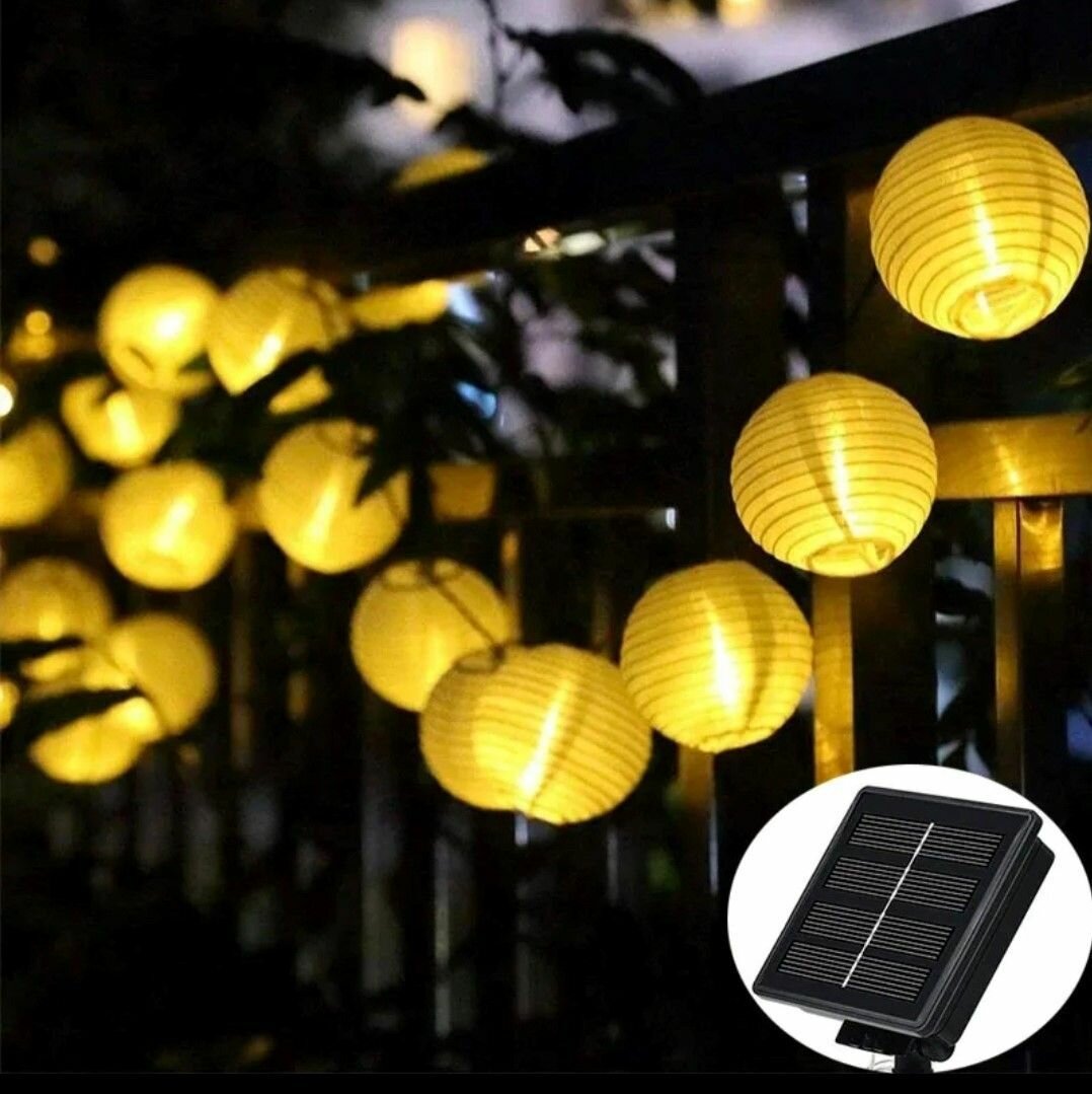 фото Гирлянда светодиодная ретро, 25 прозрачных ламп G 40, 9,5 м. солнечный элемент+ батарея