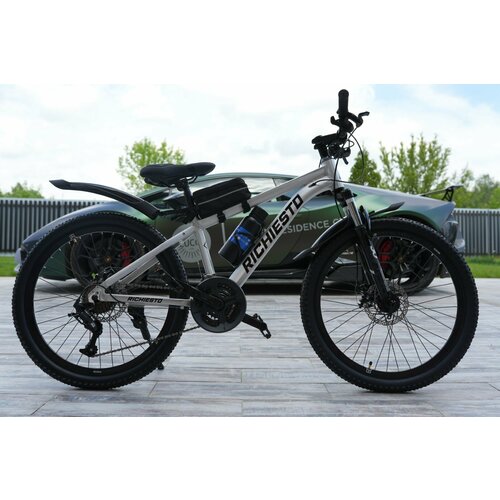 Велосипед RICHIESTO 24 Алюминиевая рама 14 Горный Для детей и подростков Для девочек Спортивный серебро 24500₽