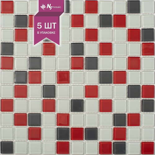 Изображение товара Мозаика стеклянная NSmosaic S-455, глянцевая красная/белая/серая, 300х300 мм, упаковка 5шт