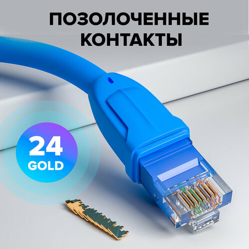 фото Патч-корд utp cat.6 10 гбит/с rj45 lan компьютерный кабель для интернета контакты 24k gold (gcr-lnc610) серый 30.0м