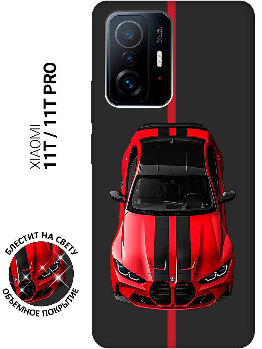 Силиконовый чехол на Xiaomi 11T / 11T Pro с принтом "Красный БМВ" матовый черный