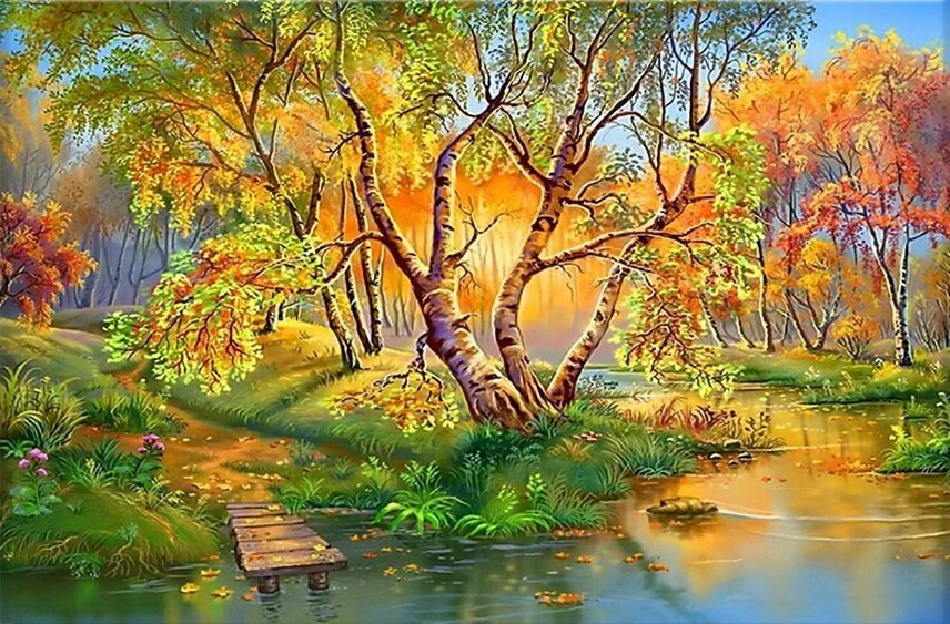 Алмазная мозаика на подрамнике/Картина стразами/ Алмазное хобби "Осенний лес", 30х40 см, сложность 5, цветов 20/ Komas