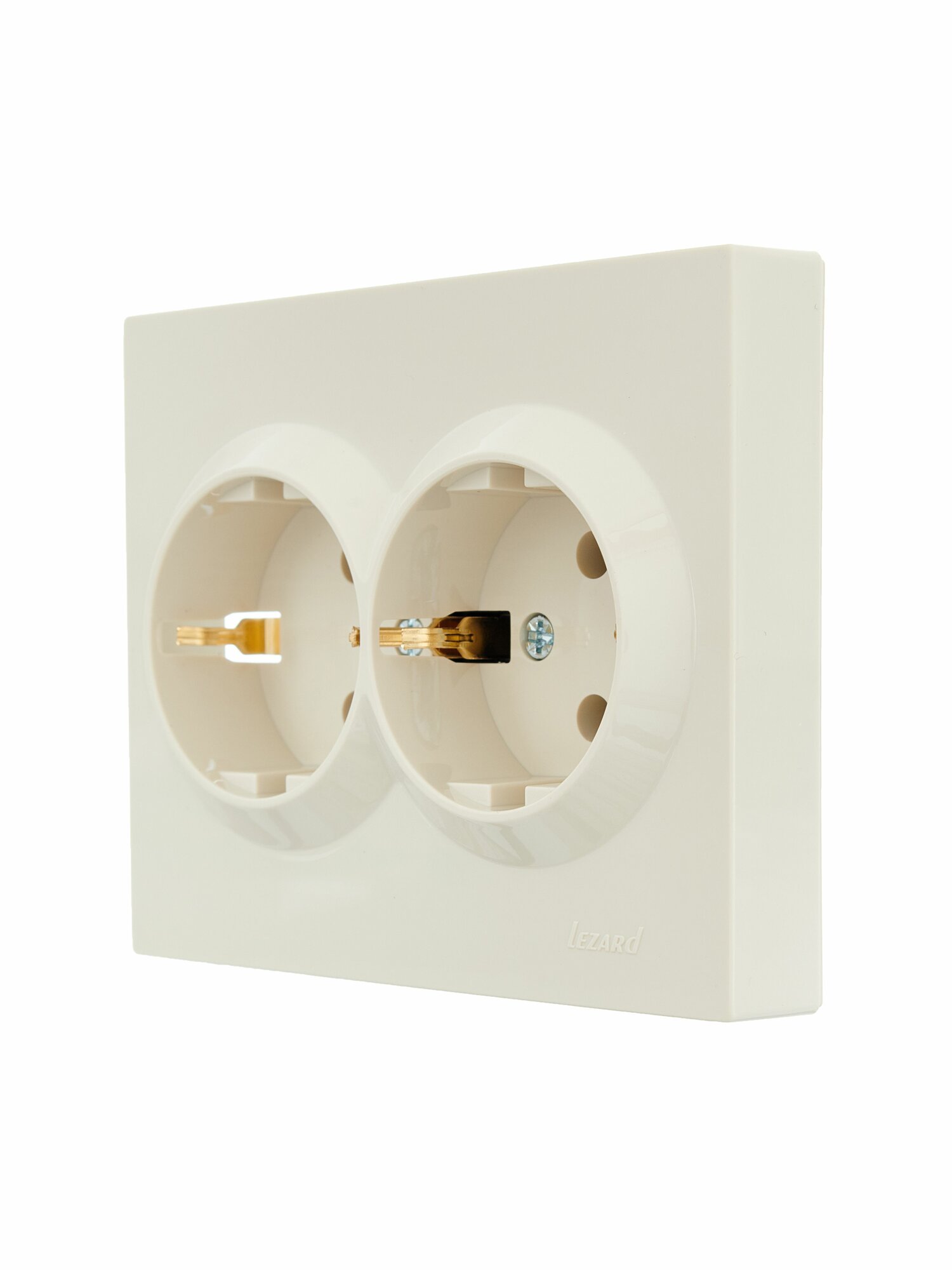 Розетка двойная с заземлением ПБТ крем VESNA