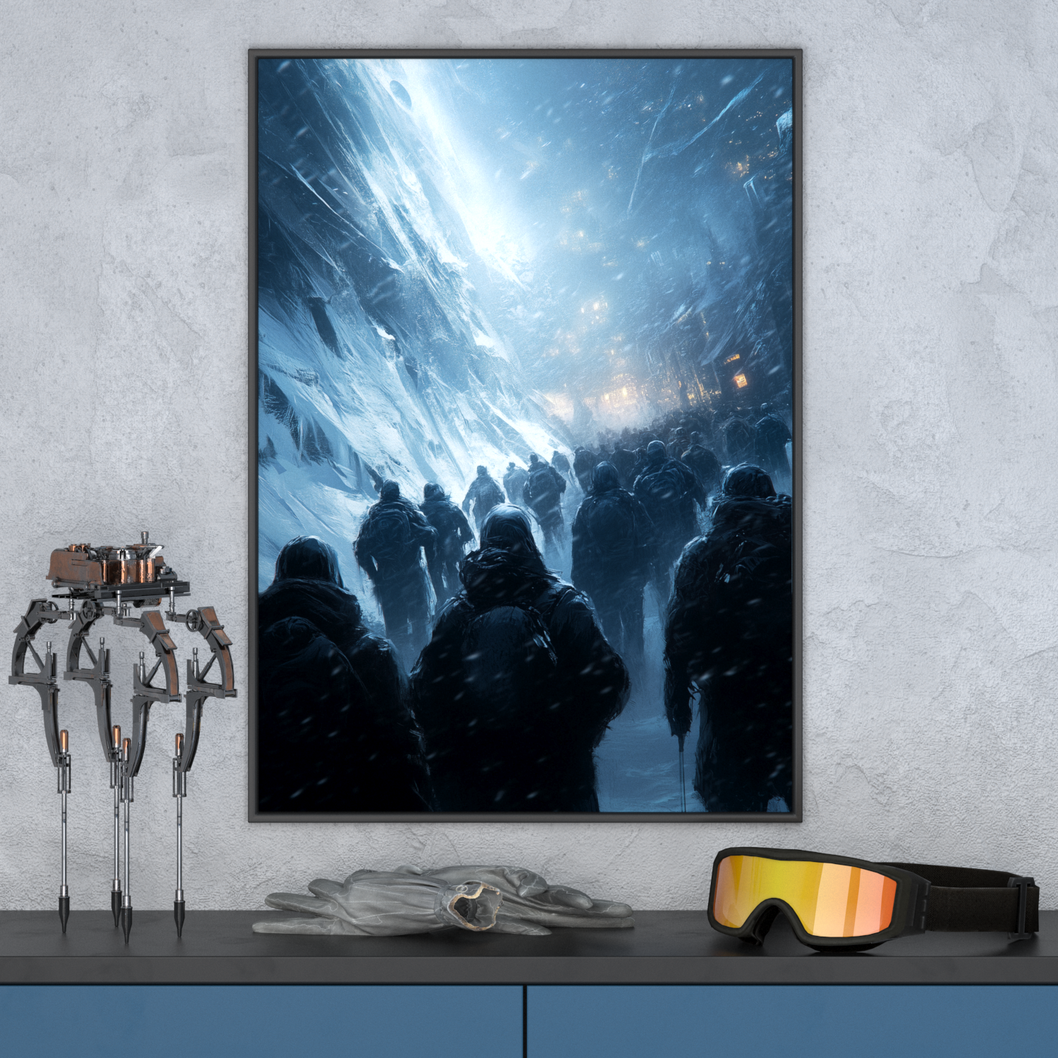 Постер в рамке на стену DigitalRazor Frostpunk 2 Edition Frozen People 430x600mm, синий, черный