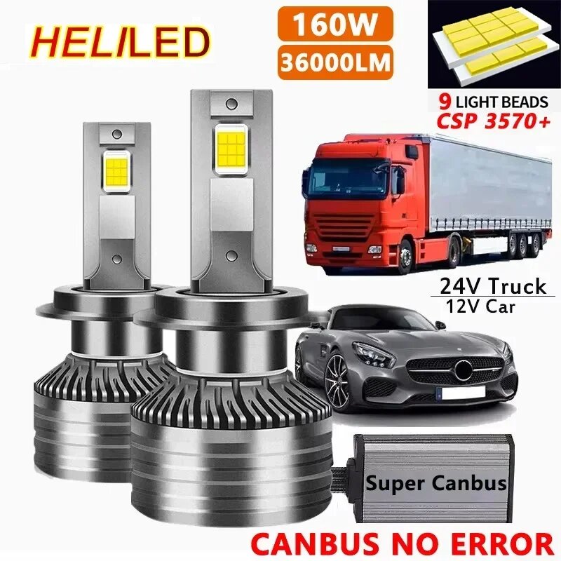 Светодиодная фара 110 Вт 4300 К 6000 К 8000 К HB3 HB4 9005 9006 H1 H8 H11 H27 Лампа Canbus EMC LED H7 H4 Светодиодная автомобильная фара для грузовика 24 В, 6000K Cold White, 12V 24V Super CANBUS, H7