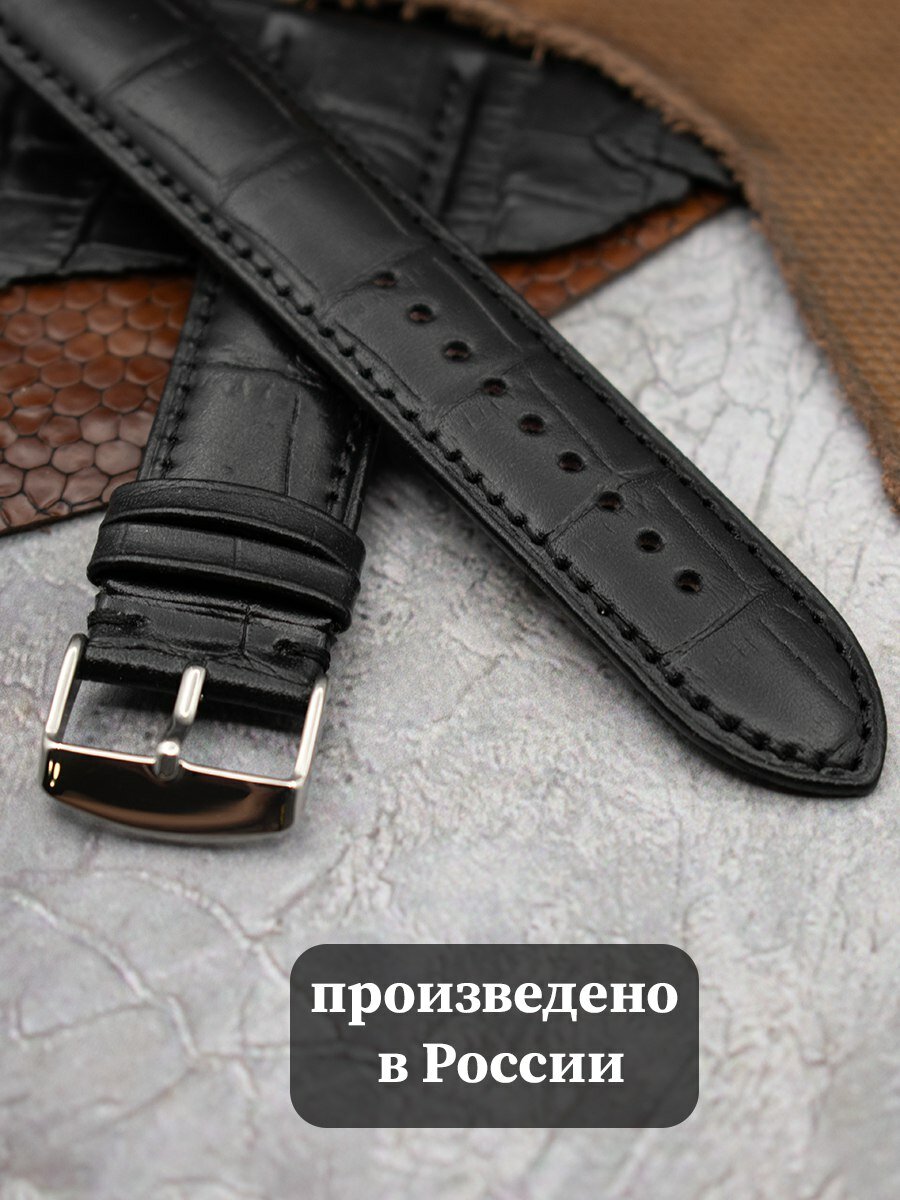 Ремешок WEST BRIDGE, фактура матовая, под рептилию, диаметр шпильки 1.55 мм, размер 20мм, черный — фото 1