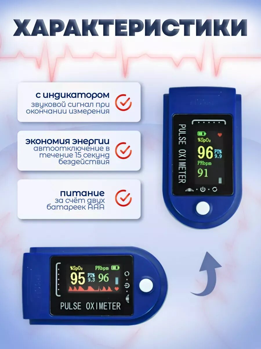 Пульсоксиметры Пульсоксиметр CARTE, медицинский, на палец, беспроводной, питание от батареек