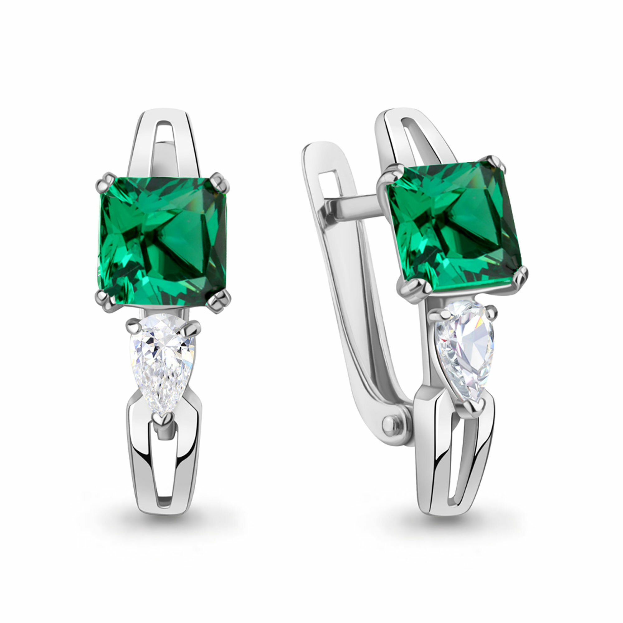 Серьги Diamant online, серебро, 925 проба, родирование, фианит, изумруд синтетический
