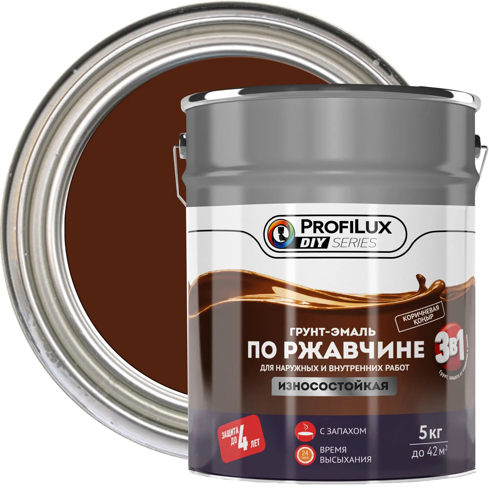 Грунт-эмаль 3 в 1 Profilux DIY гладкая цвет коричневый 5 килограмм