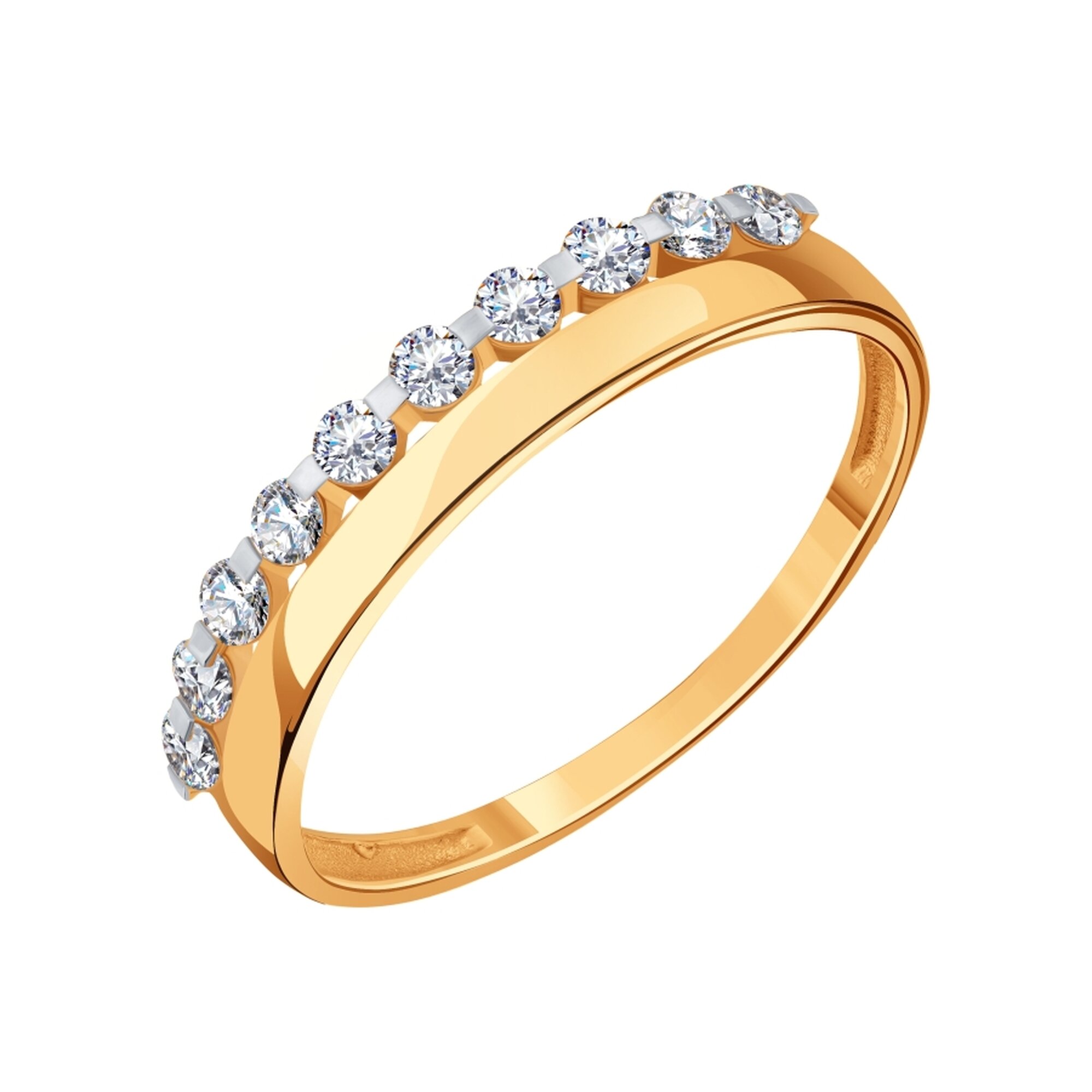 Кольцо дорожка Diamant online, красное золото, 585 проба, фианит, размер 16, прозрачный