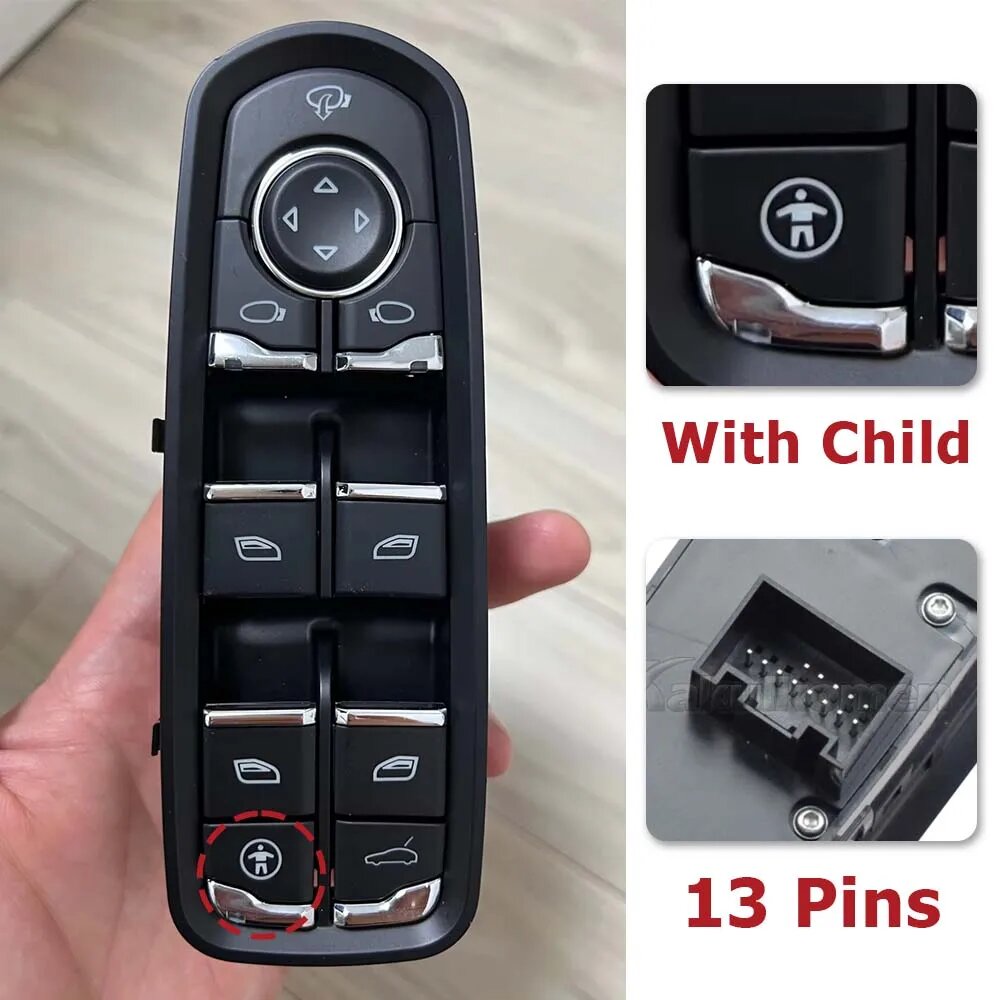 Передняя левая кнопка включения стеклоподъемника для Porsche Cayenne Macan Panamera 7PP 959858 RDML 7ПП 959858 МДЛ 7ПП 959858 AEDML, Child 10 Button