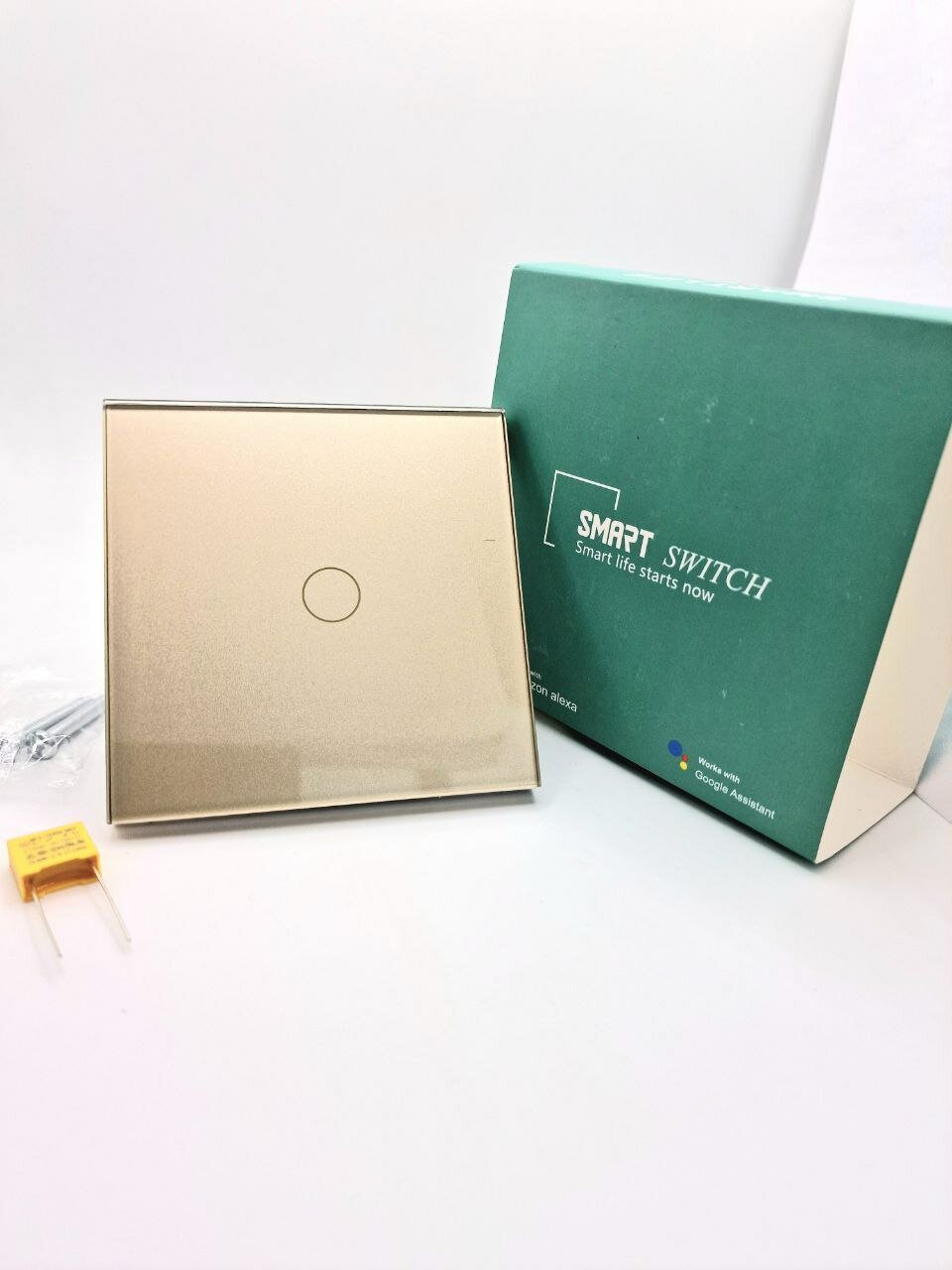 Умный Zigbee сенсорный выключатель Tuya Smart с Алисой бежевый (золото, шампань) на 1 клавишу