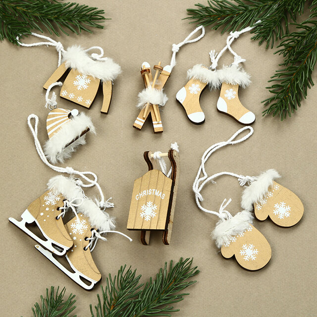 Набор деревянных елочных игрушек Зимнее Веселье 3-6 см золотой 10 шт подвеска Koopman DH8049920-2