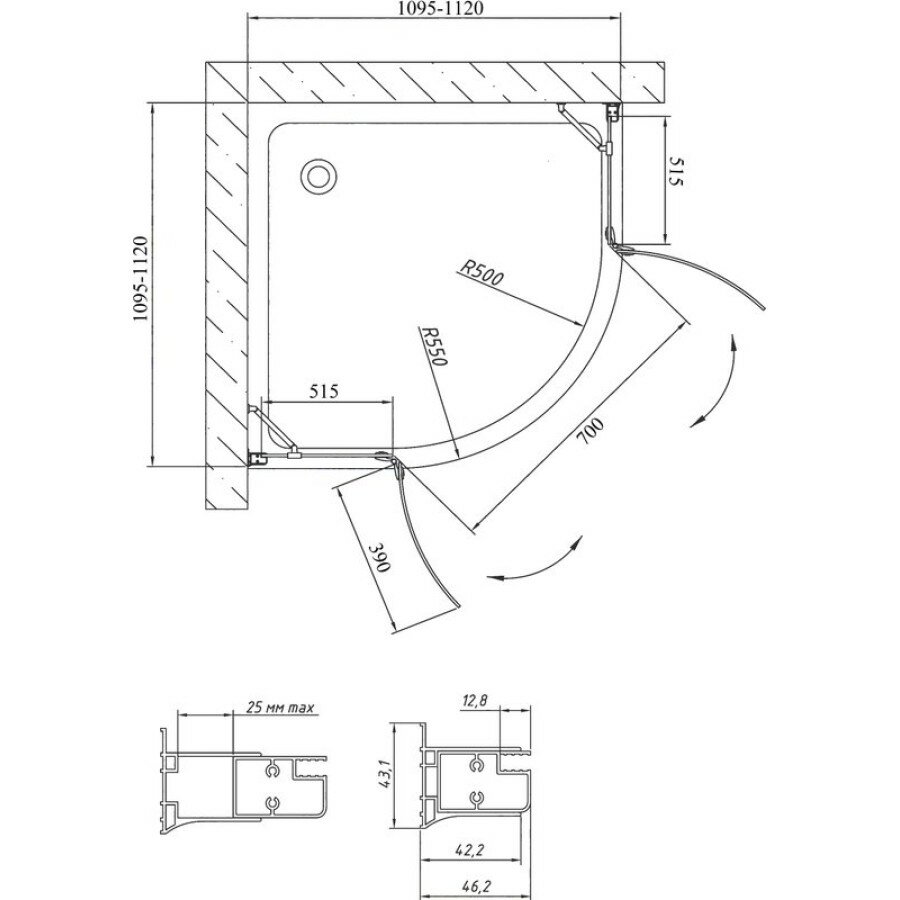Душевой уголок Vegas Glass AFS 0110 07 01 стекло прозрачное, 110x110 - фото №9