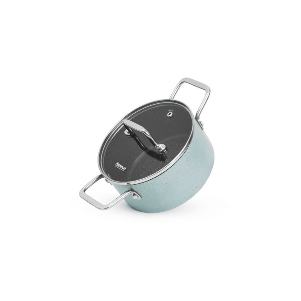 14406 FISSMAN Кастрюля MINI CHEF 16x8см / 1,54л с крышкой (алюминий с антипригарным покрытием Daikin Silkware) Ручки-нерж. сталь; Крышка-стекло; Индукция