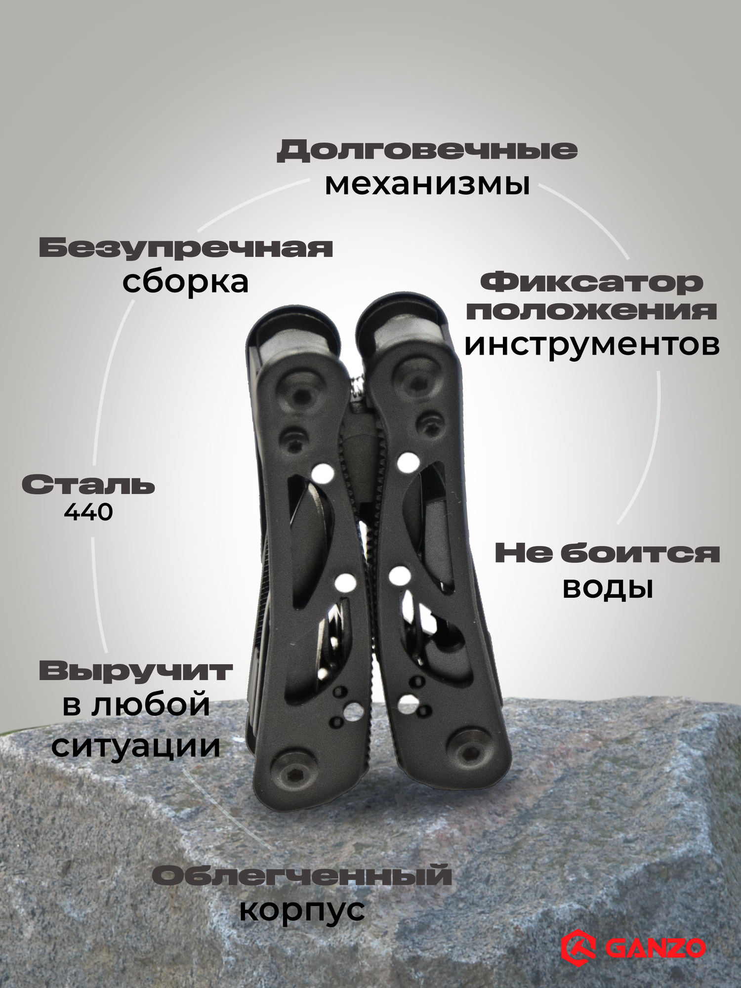 Мультитул туристический Ganzo G104SBEx 11 в 1 черный (лимитированная эксклюзивная модель) — фото 1