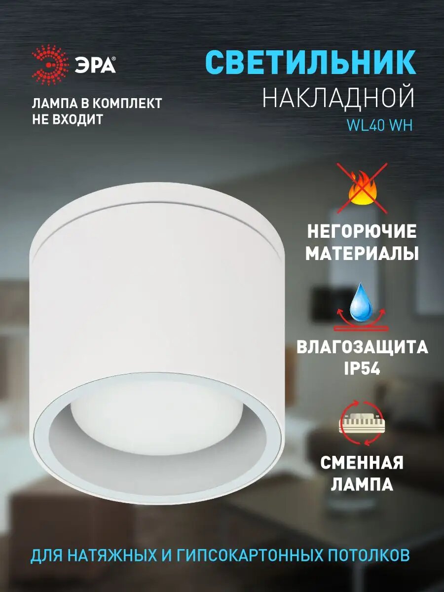 Светильник спот настенный накладной уличный фасадный ЭРА WL40 WH GX53 IP54